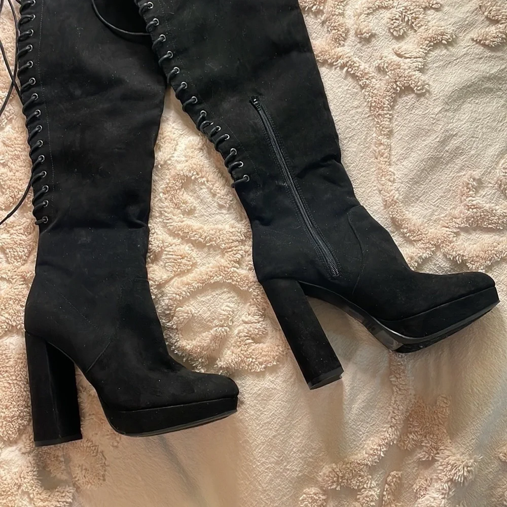 Thigh High Platform High Heel Laced Boots - Picture 2 of 15